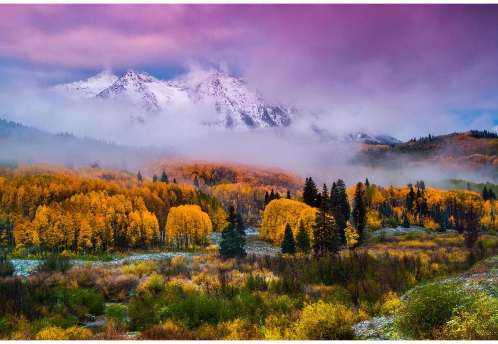 Холст с красками 40 × 50 см «Горный ландшафт в розовых облаках»