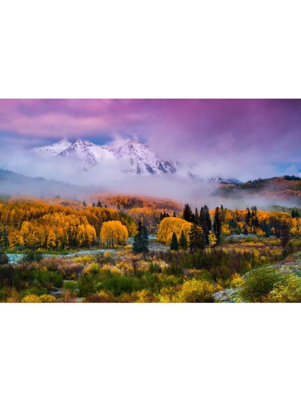 Холст с красками 40 × 50 см «Горный ландшафт в розовых облаках»