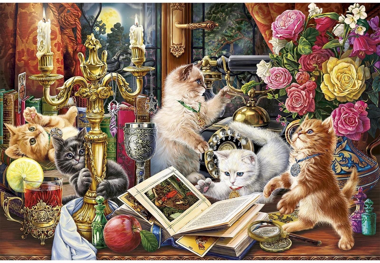 Холст с красками 30 × 40 см, «Весёлые котята на столе»