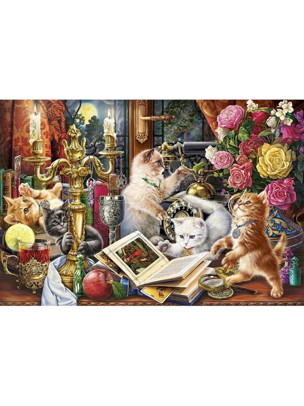 Холст с красками 30 × 40 см, «Весёлые котята на столе»