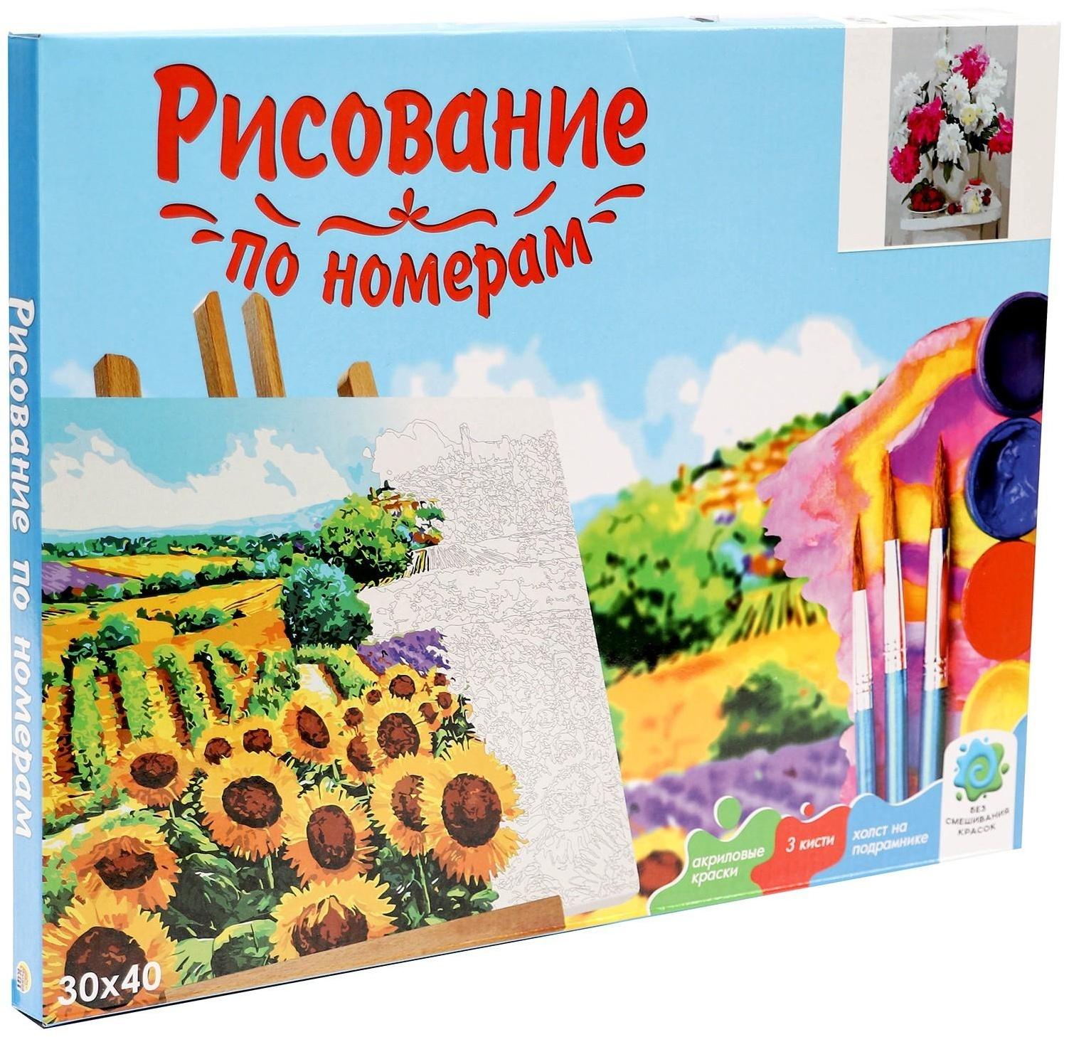 Холст с красками 30 × 40 см, по номерам «Распустившиеся пионы и свежая клубника»