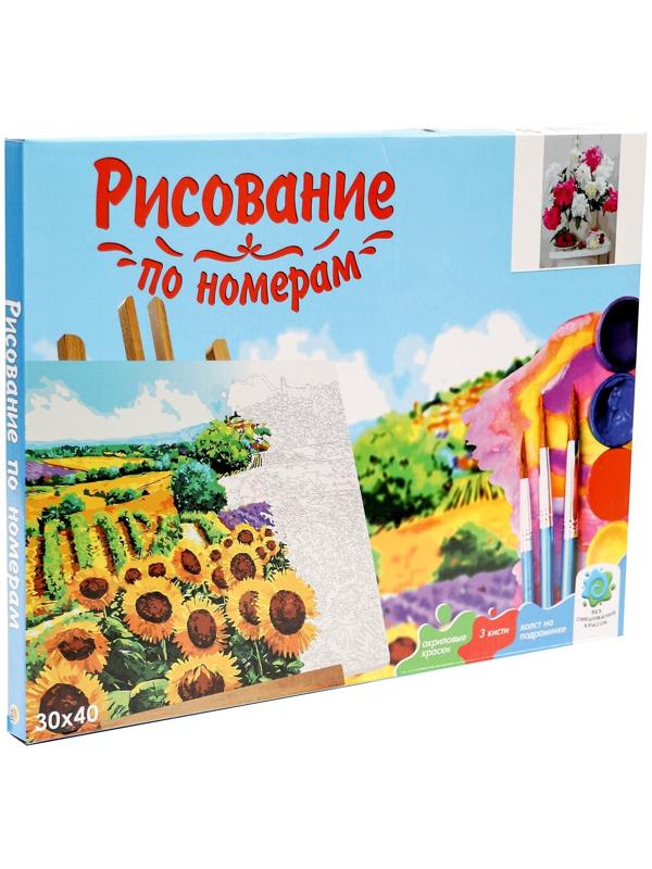Холст с красками 30 × 40 см, по номерам «Распустившиеся пионы и свежая клубника»