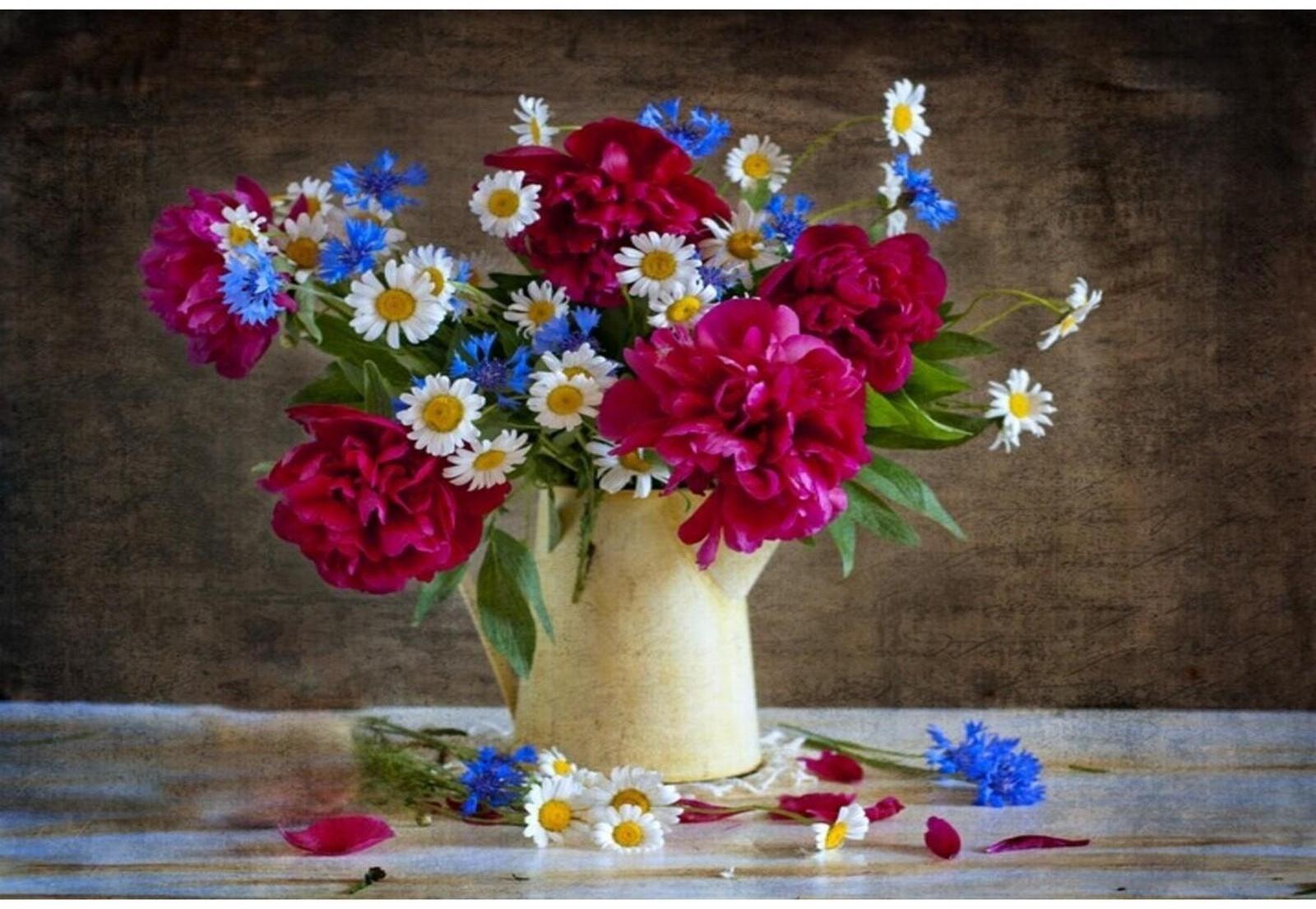 Холст с красками 30 × 40 см, по номерам «Садовые цветы в чайничке»