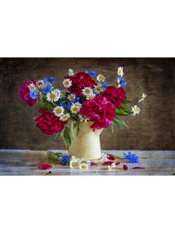 Холст с красками 30 × 40 см, по номерам «Садовые цветы в чайничке»