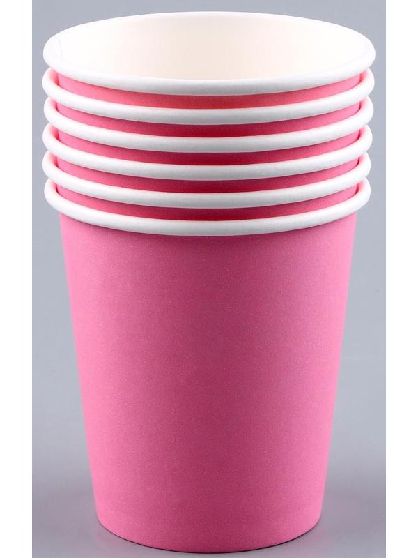 Набор бумажной посуды, 6 тарелок, 6 стаканов, цвет розовый