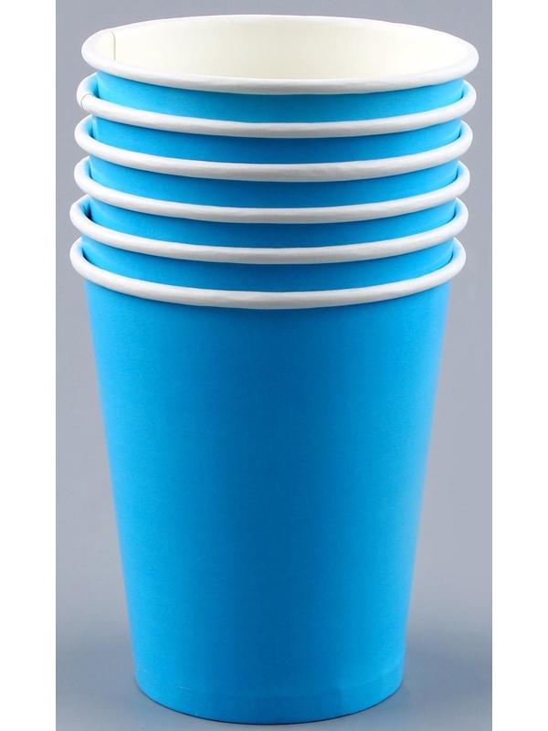 Набор бумажной посуды, 6 тарелок, 6 стаканов, цвет голубой