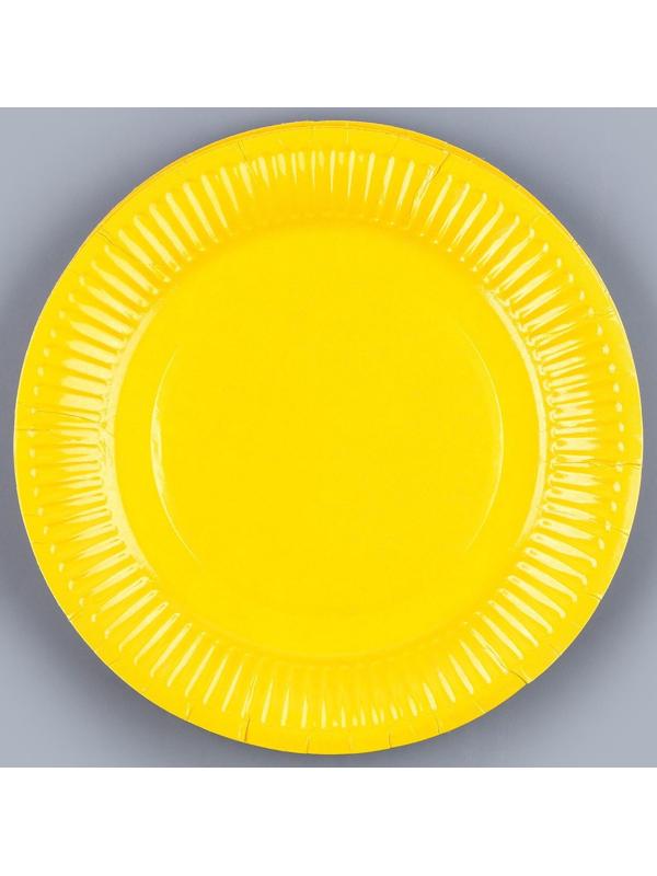 Набор бумажной посуды, 6 тарелок, 6 стаканов, цвет жёлтый