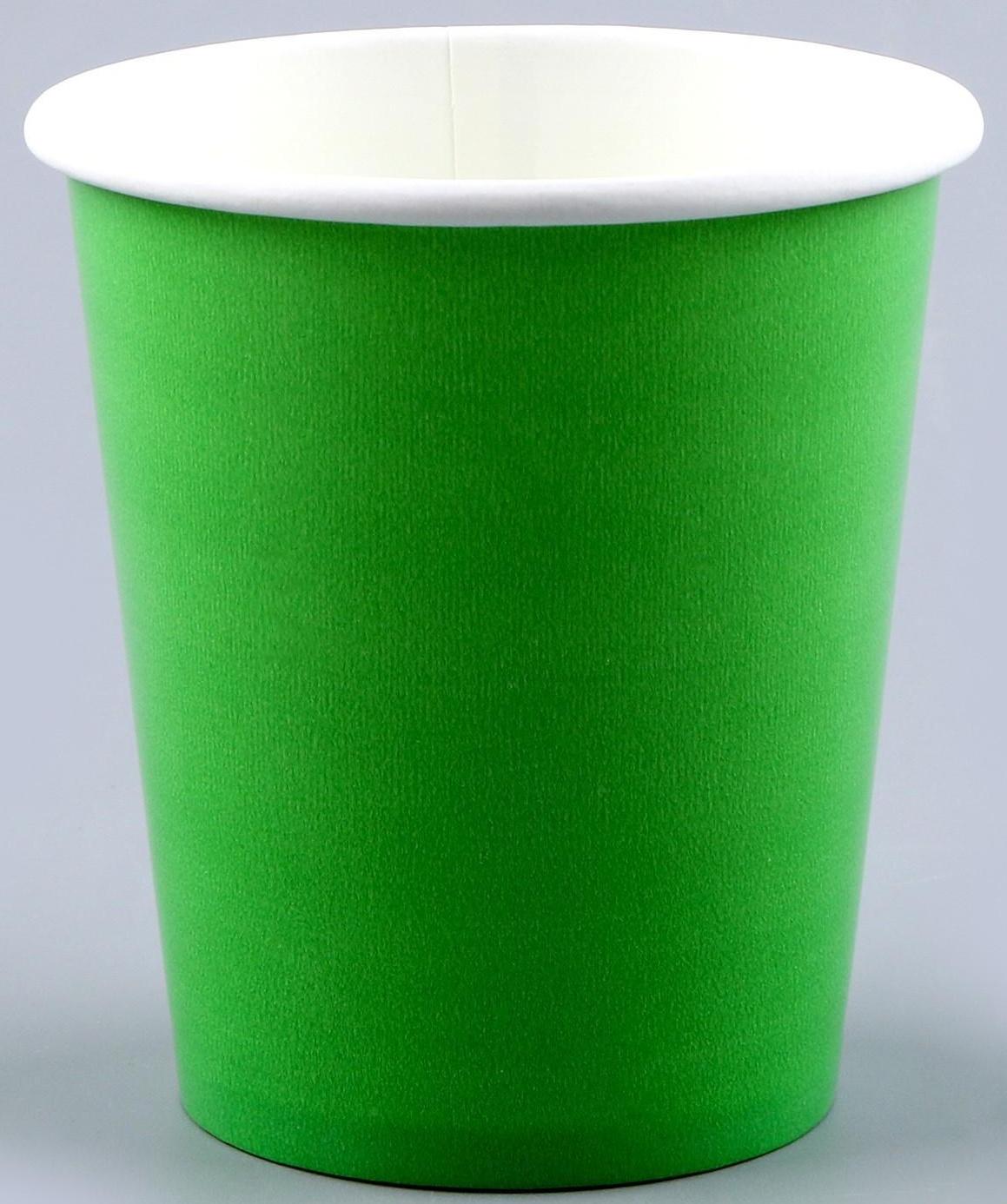 Набор бумажной посуды, 6 тарелок, 6 стаканов, цвет зеленый