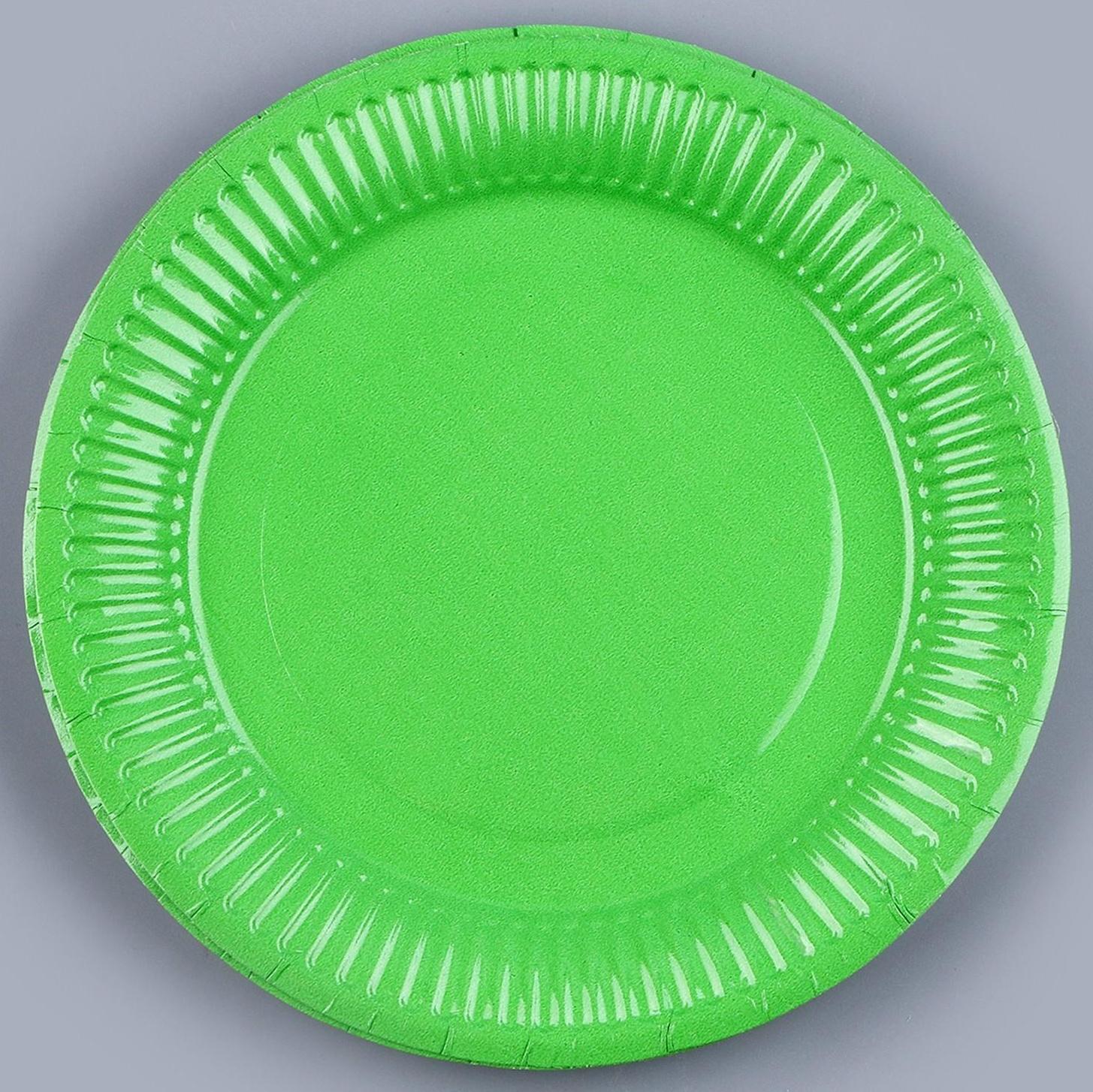 Набор бумажной посуды, 6 тарелок, 6 стаканов, цвет зеленый