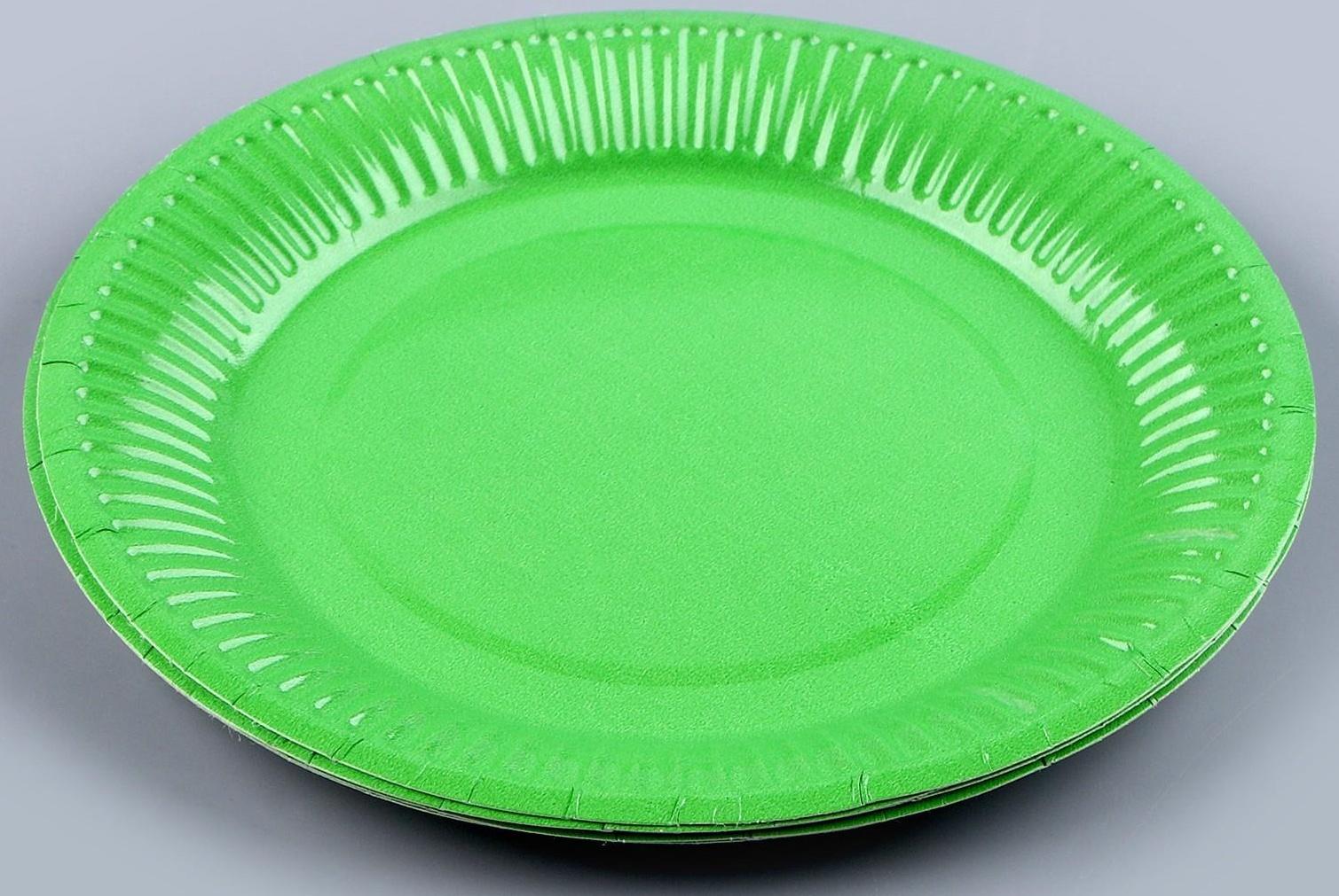 Набор бумажной посуды, 6 тарелок, 6 стаканов, цвет зеленый