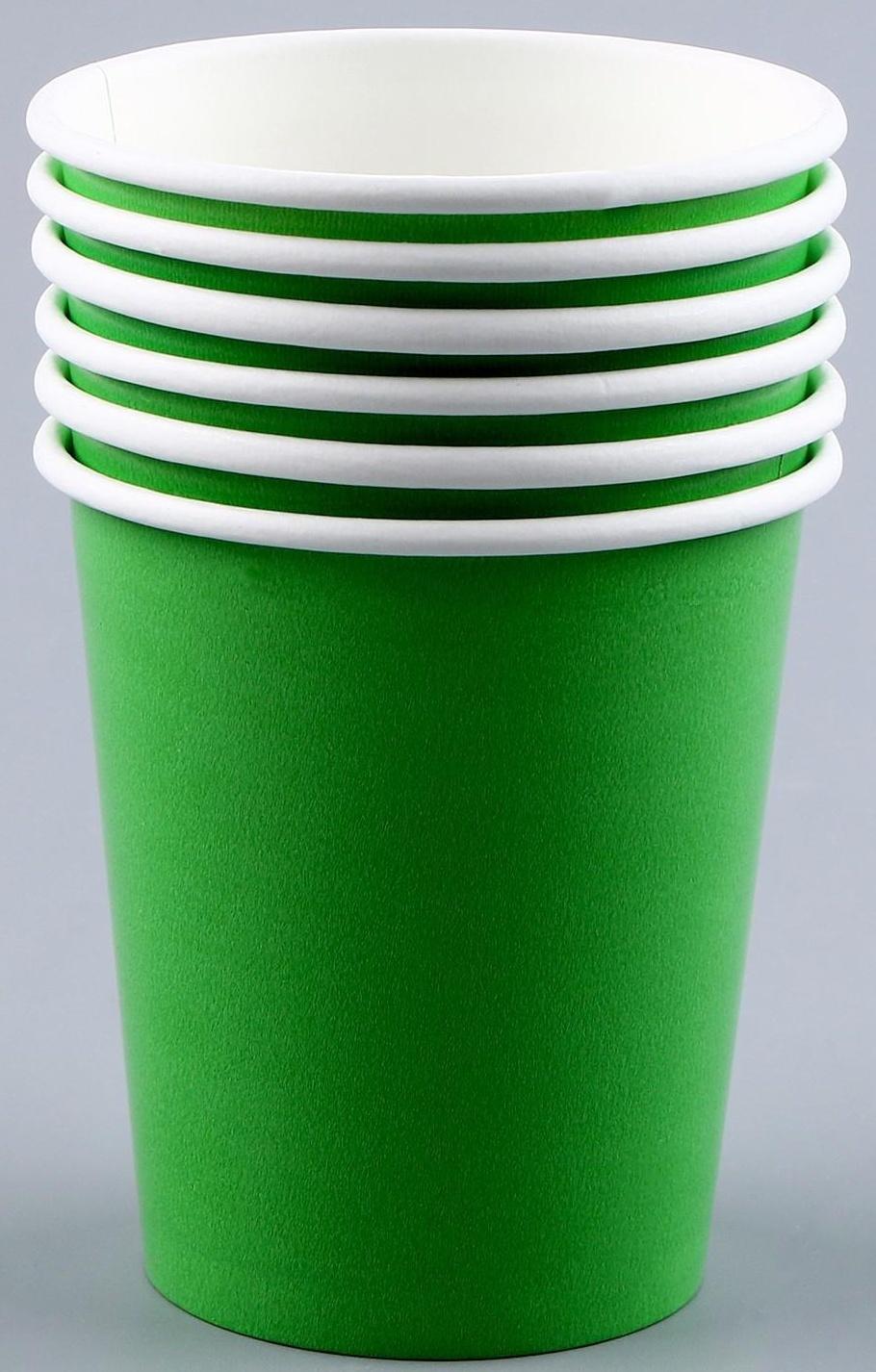 Набор бумажной посуды, 6 тарелок, 6 стаканов, цвет зеленый