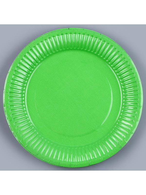 Набор бумажной посуды, 6 тарелок, 6 стаканов, цвет зеленый