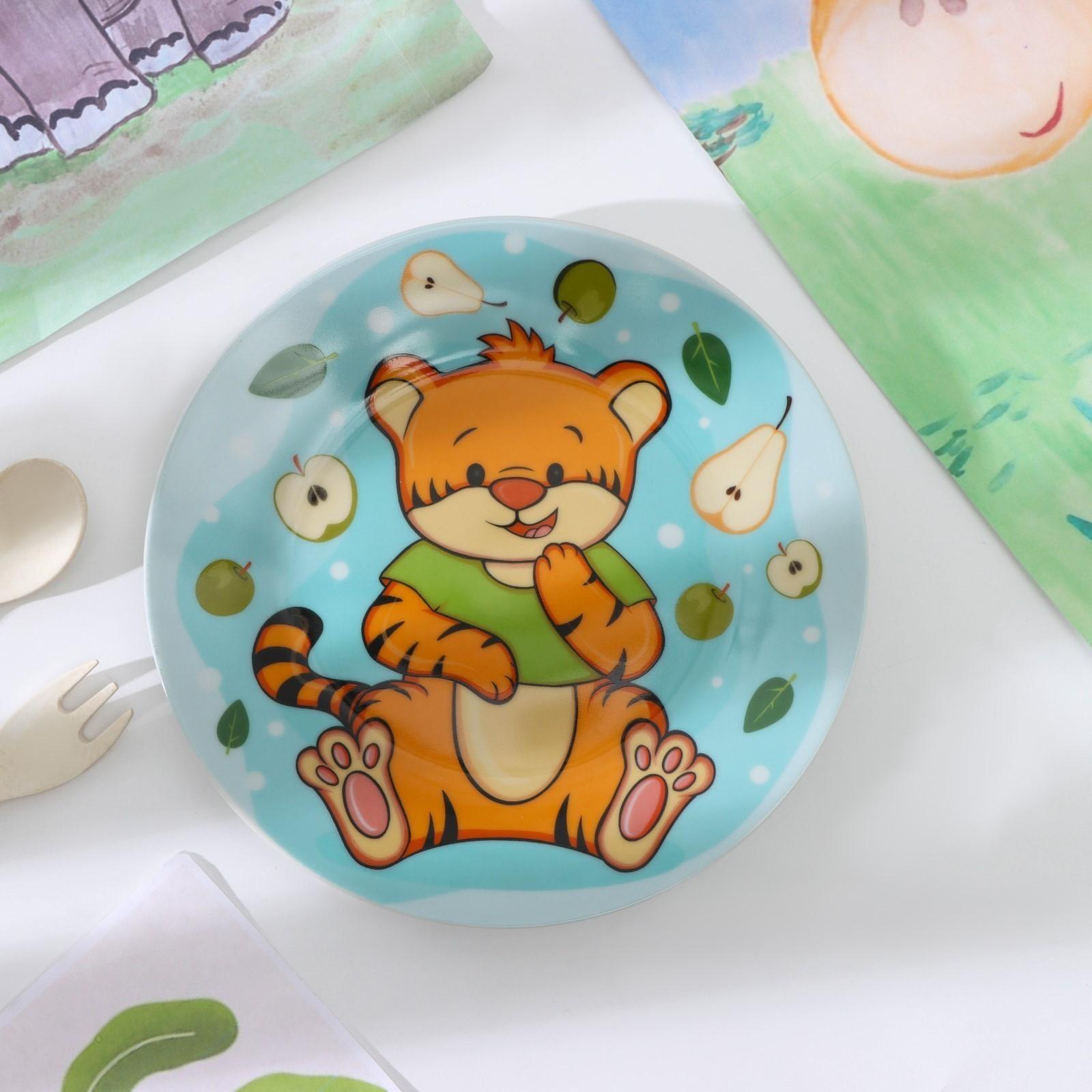 Тарелка керамическая Доляна «Тигрёнок с грушами», d=17,5 см, цвет разноцветный