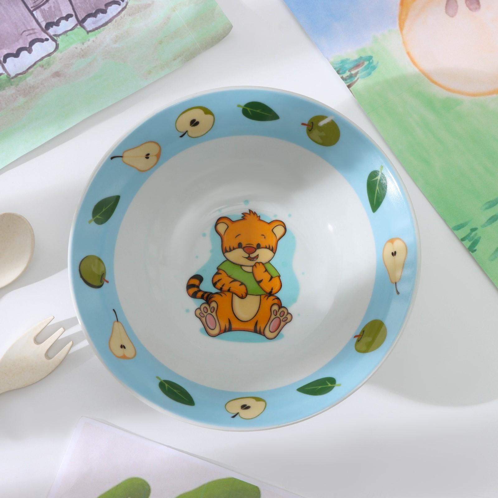 Тарелка керамическая глубокая Доляна «Тигрёнок с грушами», 400 мл, d=15 см, цвет разноцветный