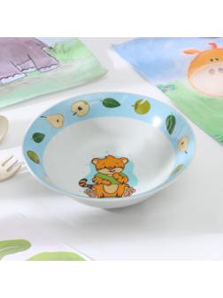 Тарелка керамическая глубокая Доляна «Тигрёнок с грушами», 400 мл, d=15 см, цвет разноцветный