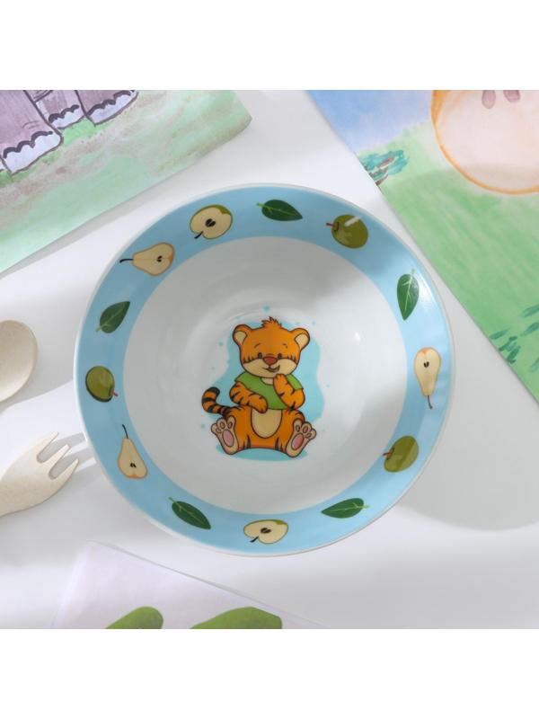 Тарелка керамическая глубокая Доляна «Тигрёнок с грушами», 400 мл, d=15 см, цвет разноцветный