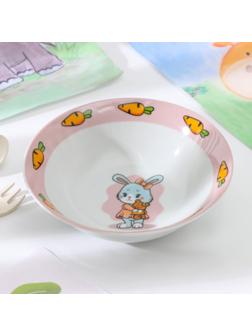 Тарелка керамическая глубокая Доляна «Лапочка зайка», 400 мл, d=15 см, цвет разноцветный