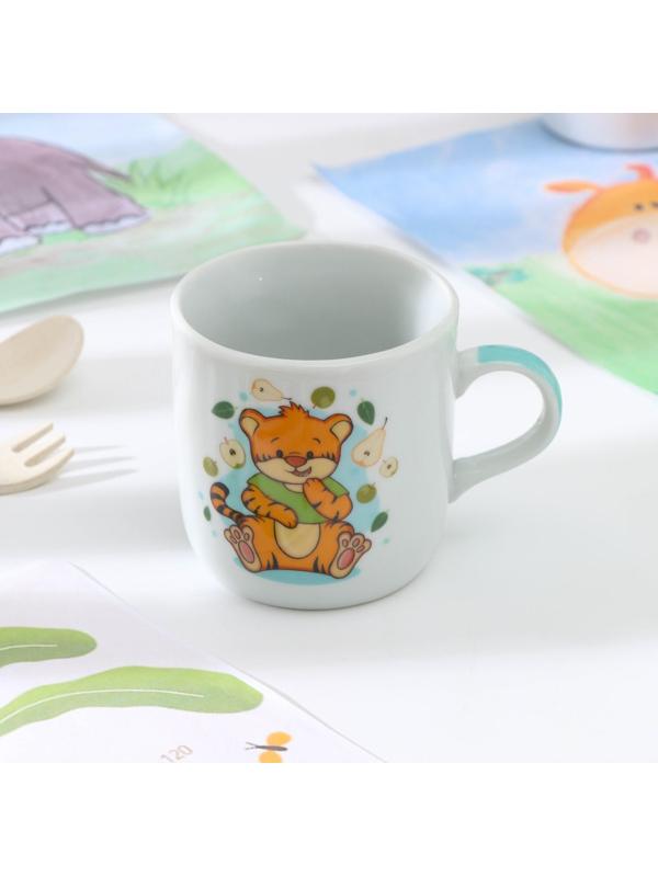 Кружка детская керамическая Доляна «Тигрёнок с грушами», 230 мл, цвет белый