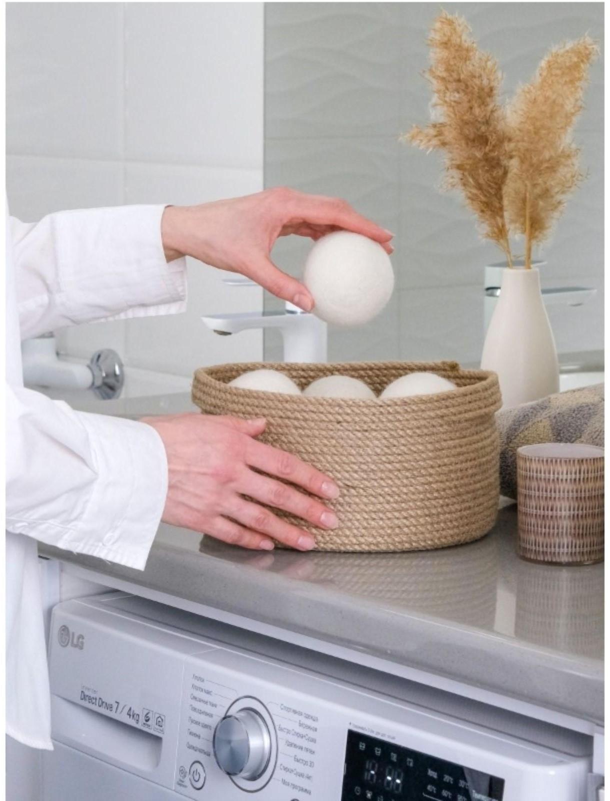 Шарики для стирки и сушки белья, набор 6 шт, натуральная шерсть