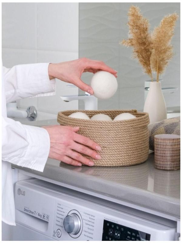 Шарики для стирки и сушки белья, набор 6 шт, натуральная шерсть