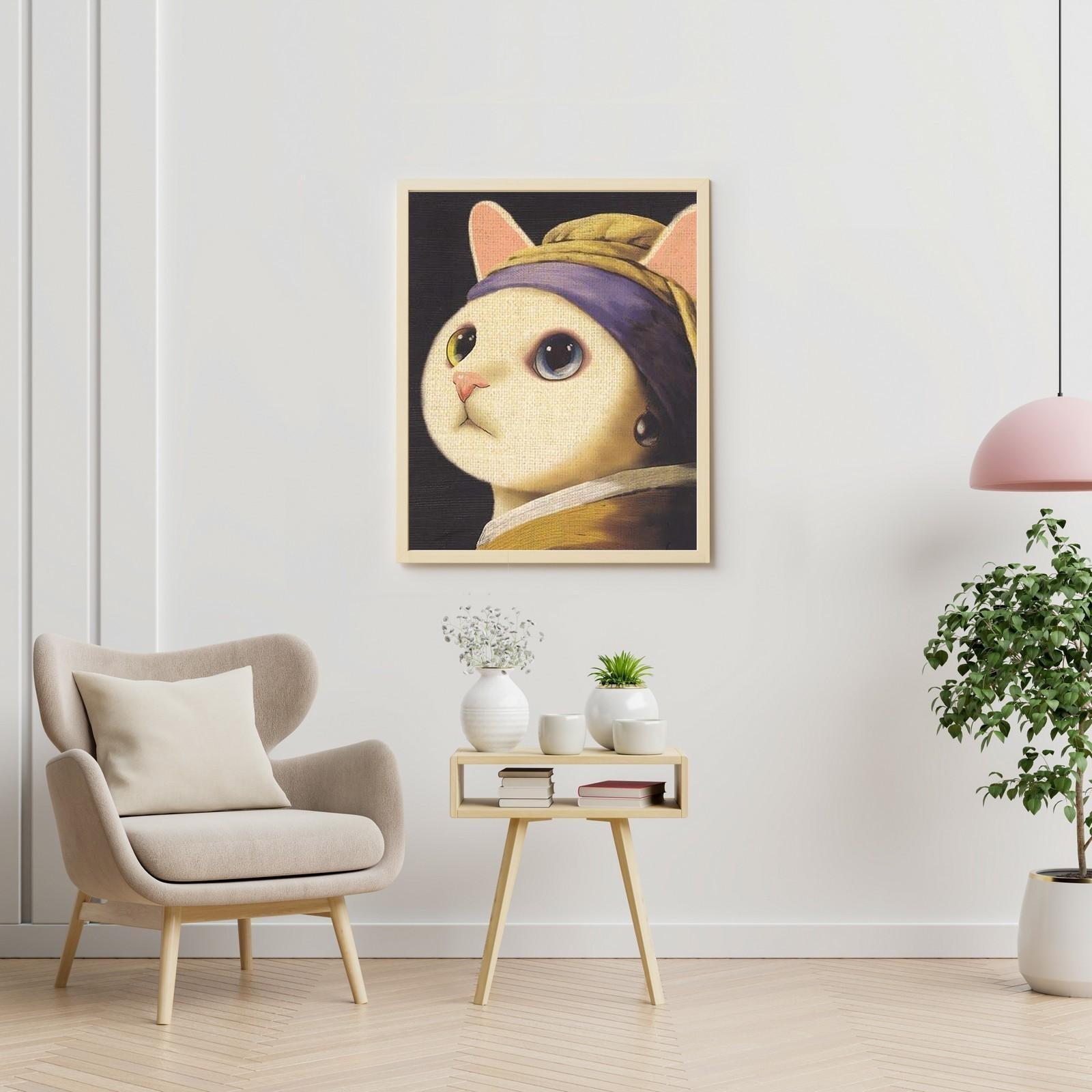 Картина по номерам 40 × 50 см «Кошка с жемчужной сережкой» 23 цвета