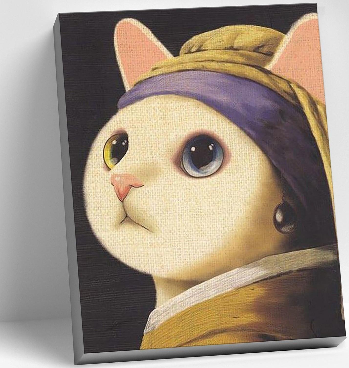 Картина по номерам 40 × 50 см «Кошка с жемчужной сережкой» 23 цвета