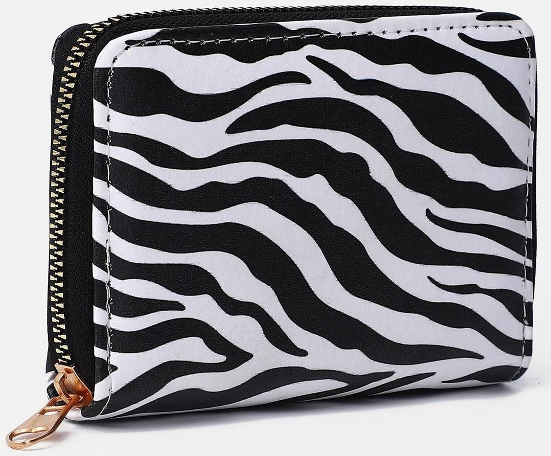 Кошелёк на молнии, цвет белый/чёрный