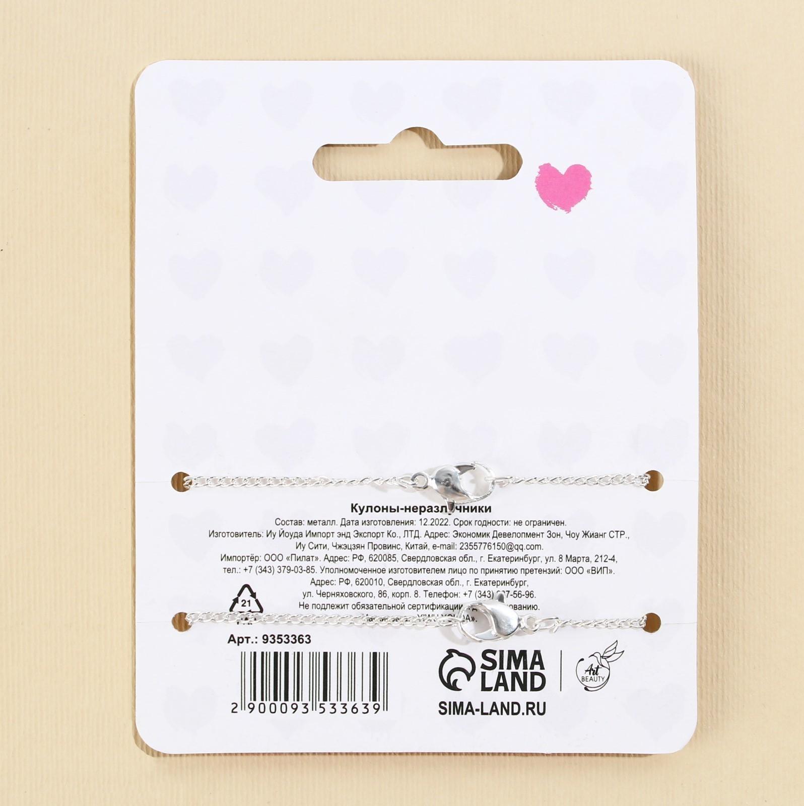 Кулоны неразлучники «Счастье», 2 шт, длина 40 см