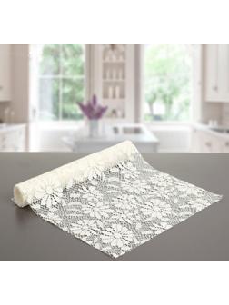 Коврик противоскользящий Доляна «Цветы», 30×90 см, цвет молочный