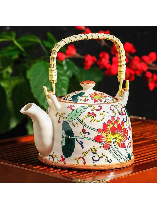 Чайник керамический заварочный с металлическим ситом «Лотос», 900 мл