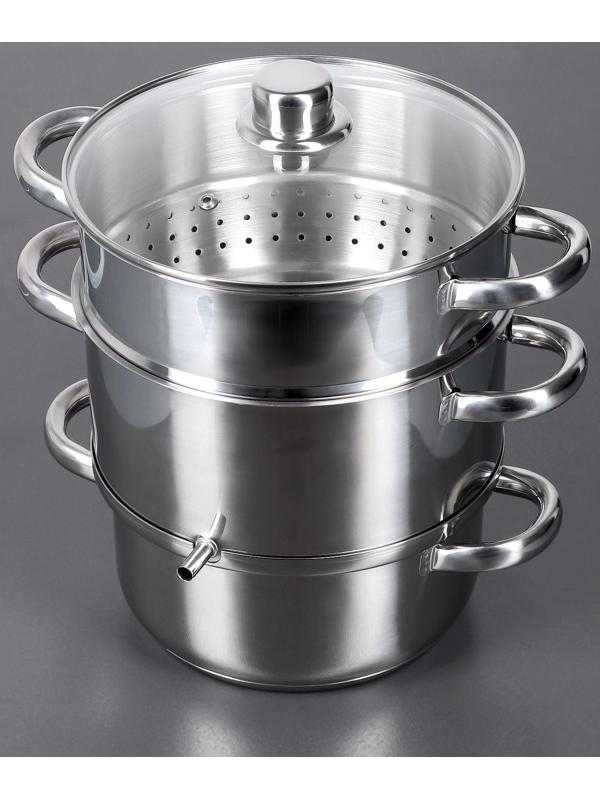 Соковарка из нержавеющей стали Доляна, 5,8 л, d=23 см, индукция, стеклянная крышка, цвет хромированный