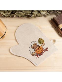 Рукавица для бани с принтом, белая