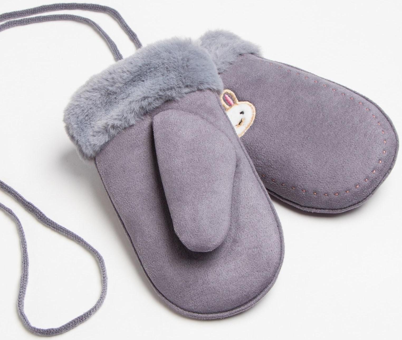 Варежки детские MINAKU с вышивкой, 18 см, цв.серый