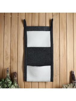 Коврик банный настенный, войлок, 3 кармана 79х36 см черно-белый