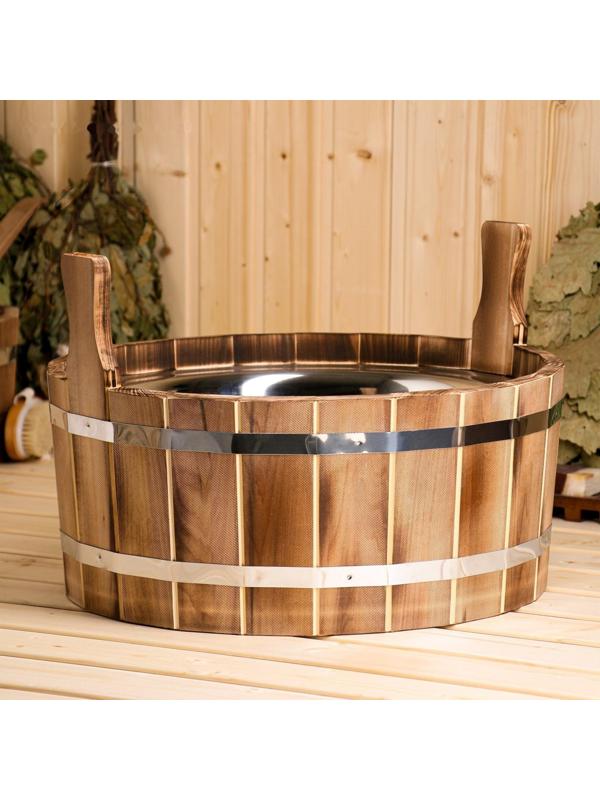 Шайка из липы, 17 л, двуручная, нержавеющая вставка