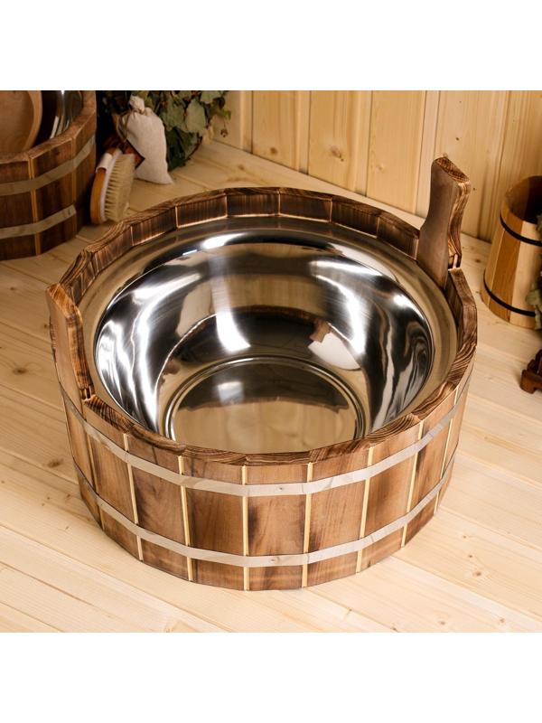 Шайка из липы, 17 л, двуручная, нержавеющая вставка