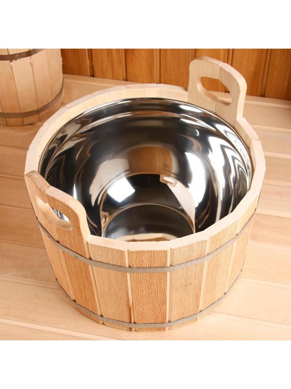 Шайка из липы, 17 л, двуручная, нержавеющая вставка