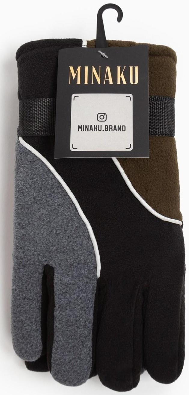 Перчатки мужские двухслойные MINAKU цв.серый/хаки, р-р 26 см