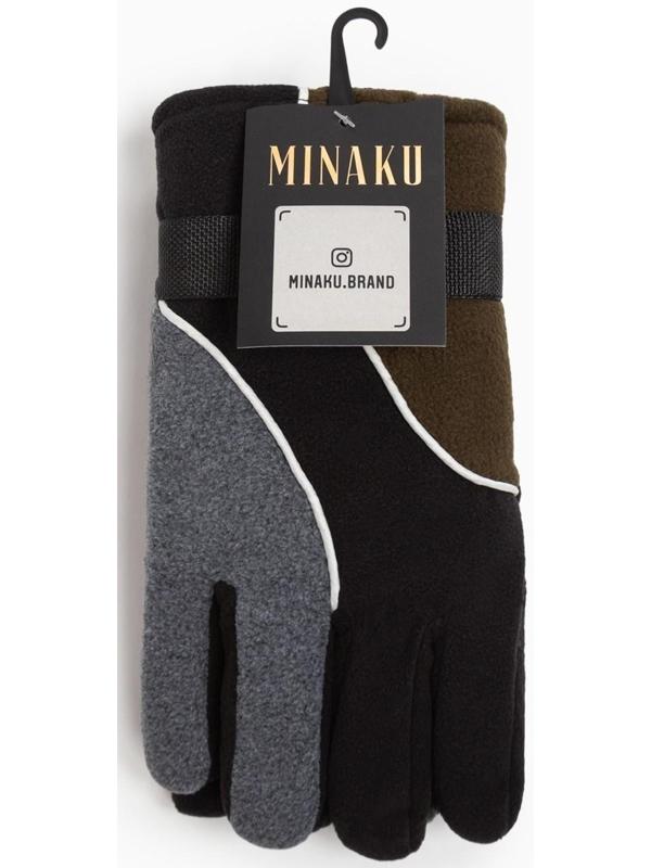 Перчатки мужские двухслойные MINAKU цв.серый/хаки, р-р 26 см