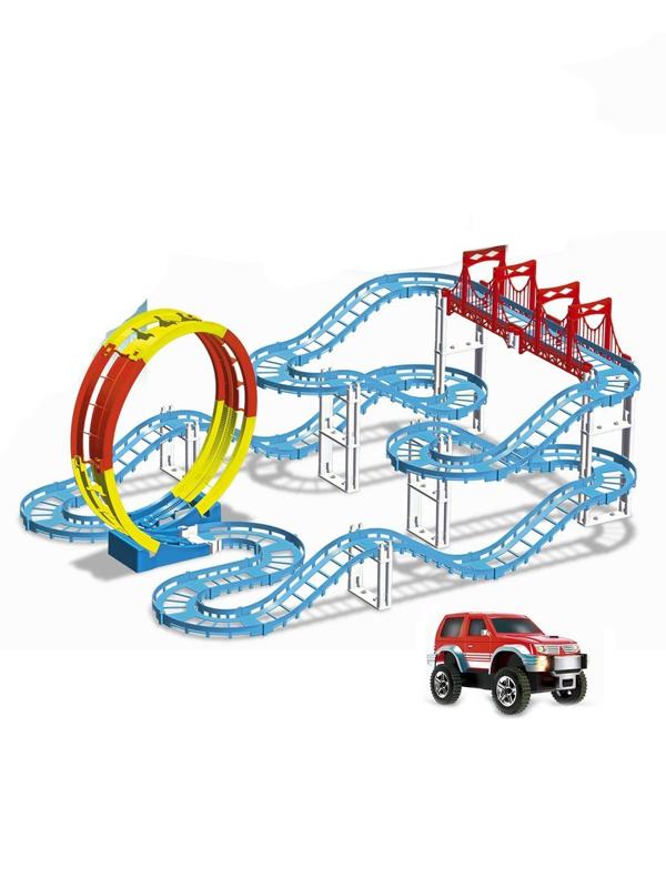 Автотрек эл., 4 уровня, длина пути 530 см, свет, в комплекте деталей 60шт.,
элемент мертвая петля, машина эл., эл.пит.АА*1шт.не вх.в комплект, коробка