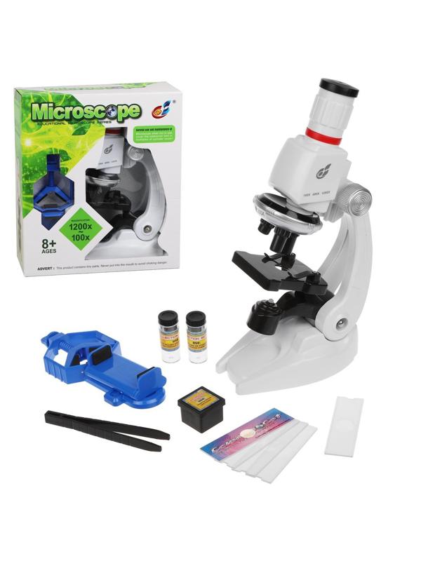 Микроскоп детский 100-1200х увеличение, 3 объектива, держатель смартфона,
аксессуары, эл.пит. АА*2 не вх в компл., кор