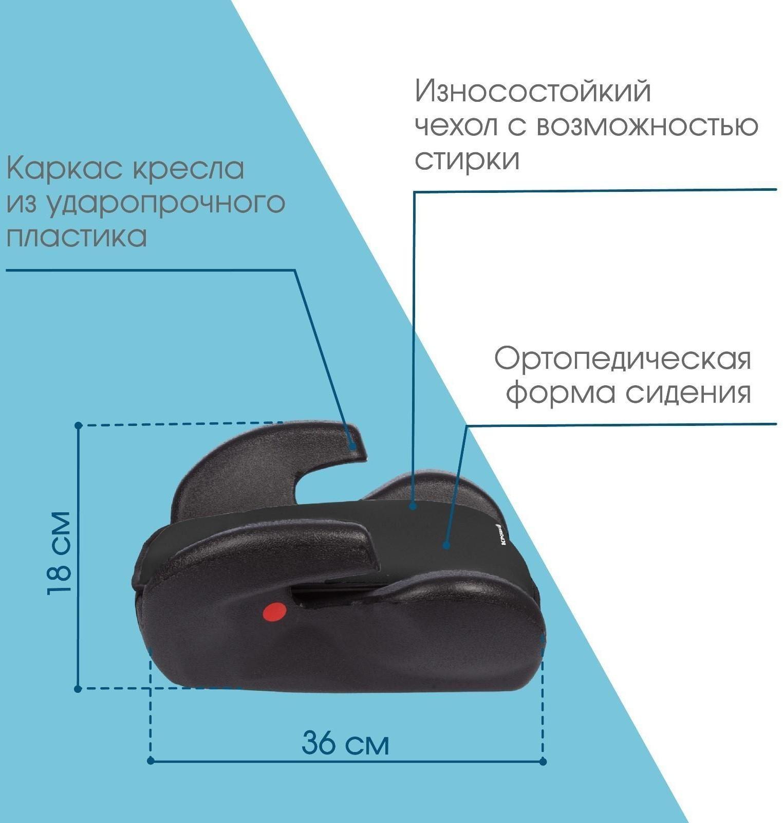 Автокресло детское бустер Крошка Я Strong, группа 3, 22-36 кг, (6-12 лет) Черный