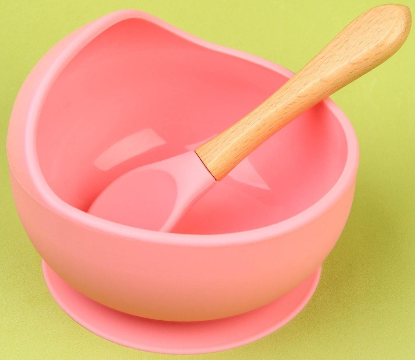 Набор для кормления: миска на присоске, ложка, цвет розовый