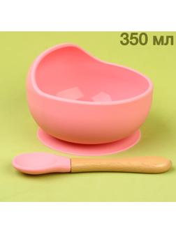 Набор для кормления: миска на присоске, ложка, цвет розовый