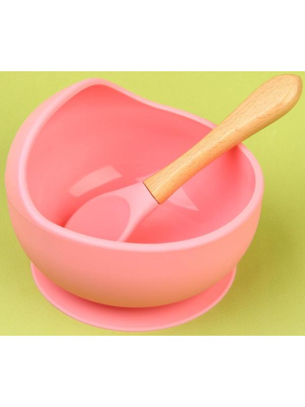 Набор для кормления: миска на присоске, ложка, цвет розовый