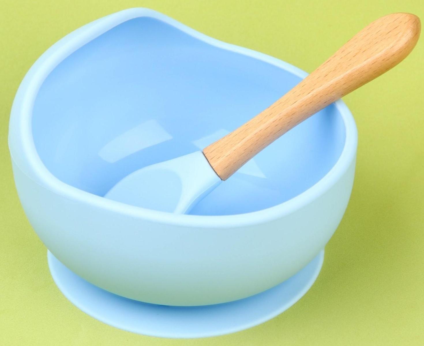 Набор для кормления: миска на присоске, ложка, цвет голубой
