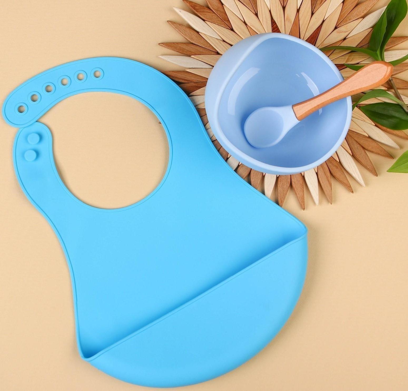 Набор для кормления: миска на присоске, ложка, цвет голубой