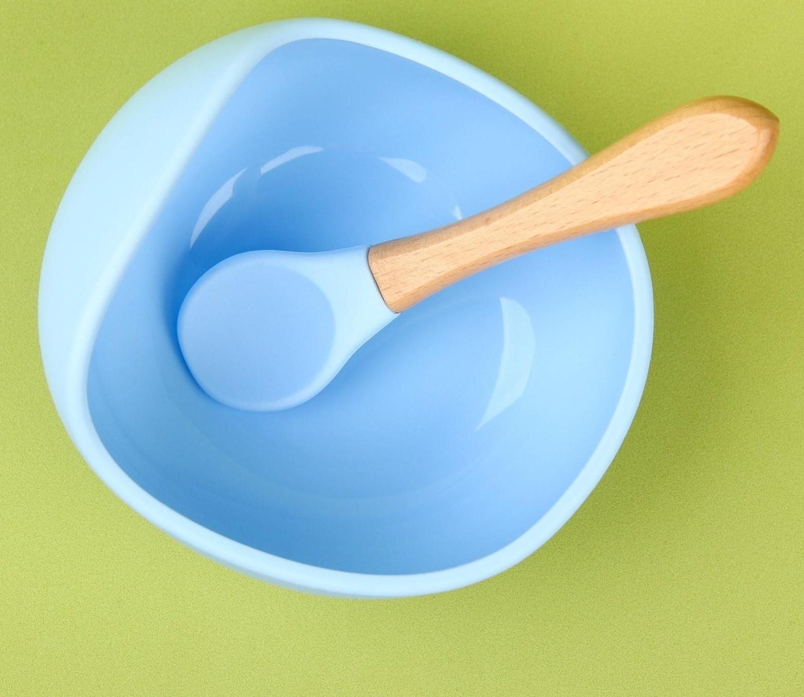 Набор для кормления: миска на присоске, ложка, цвет голубой