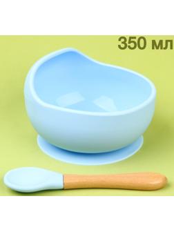 Набор для кормления: миска на присоске, ложка, цвет голубой