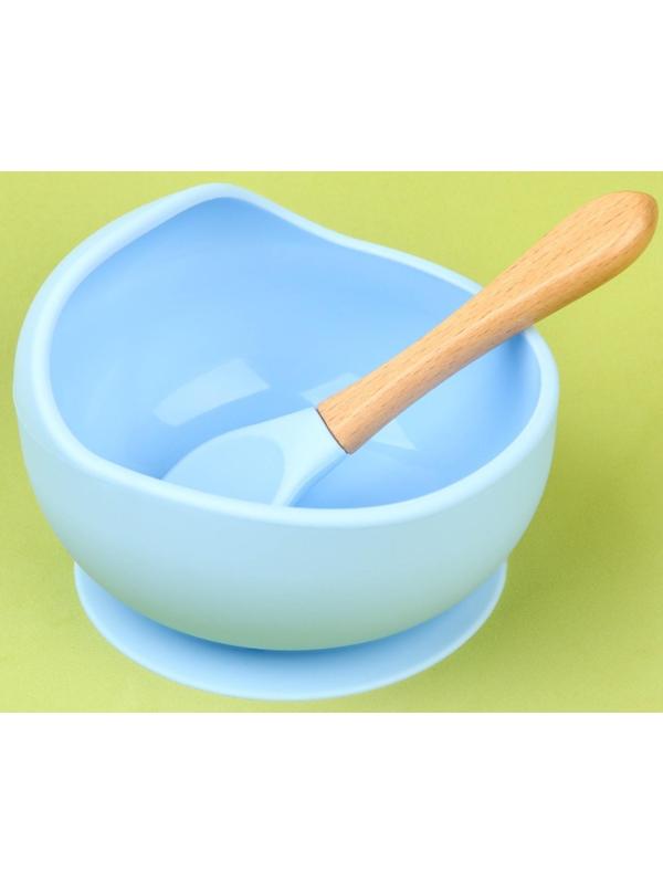 Набор для кормления: миска на присоске, ложка, цвет голубой